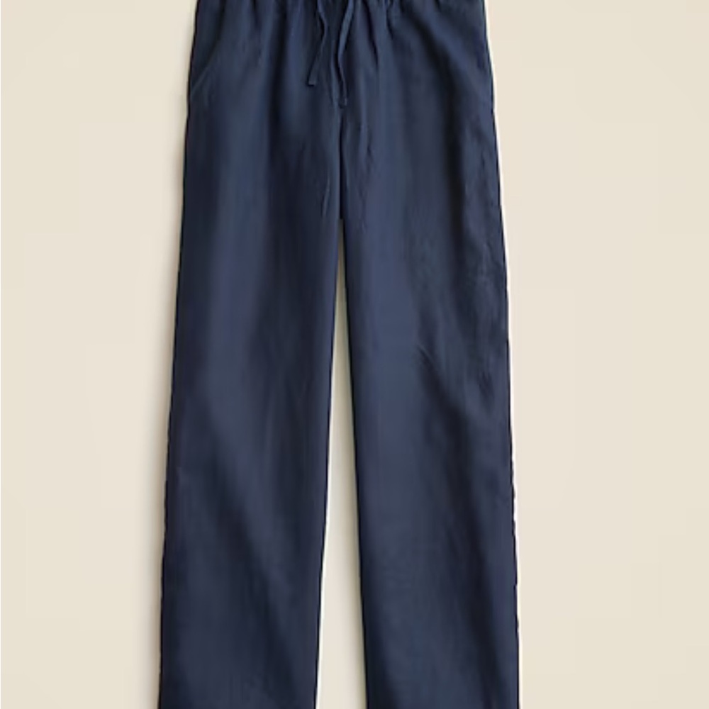 Navy Soleil Wide-Leg Drawstring Linen Pants